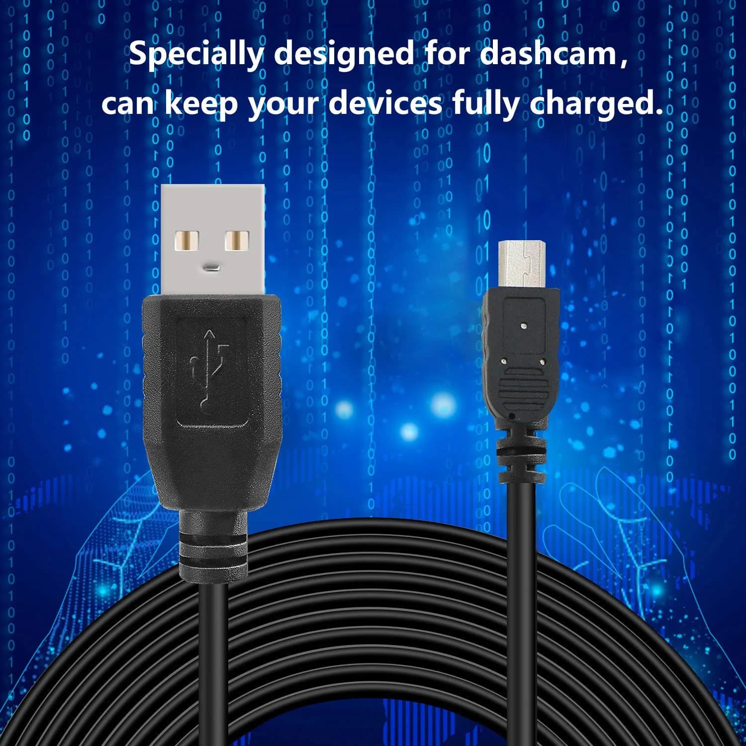 PASOW Mini USB Power Cable USB 2.0 A-Male to Mini-B 3.5m (11.5ft) | Power Delivery Only for Dash Cams - view 3