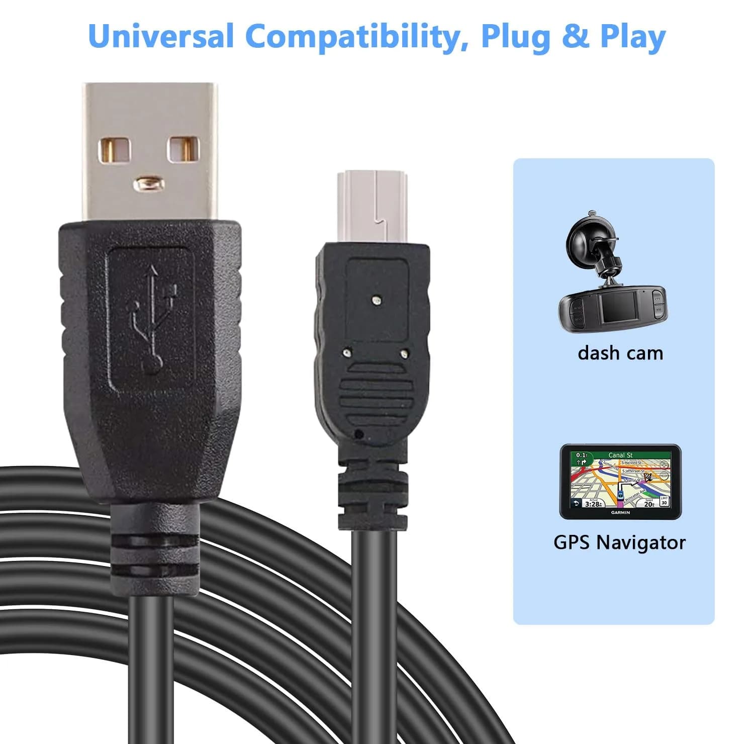 PASOW Mini USB Power Cable USB 2.0 A-Male to Mini-B 3.5m (11.5ft) | Power Delivery Only for Dash Cams - view 4