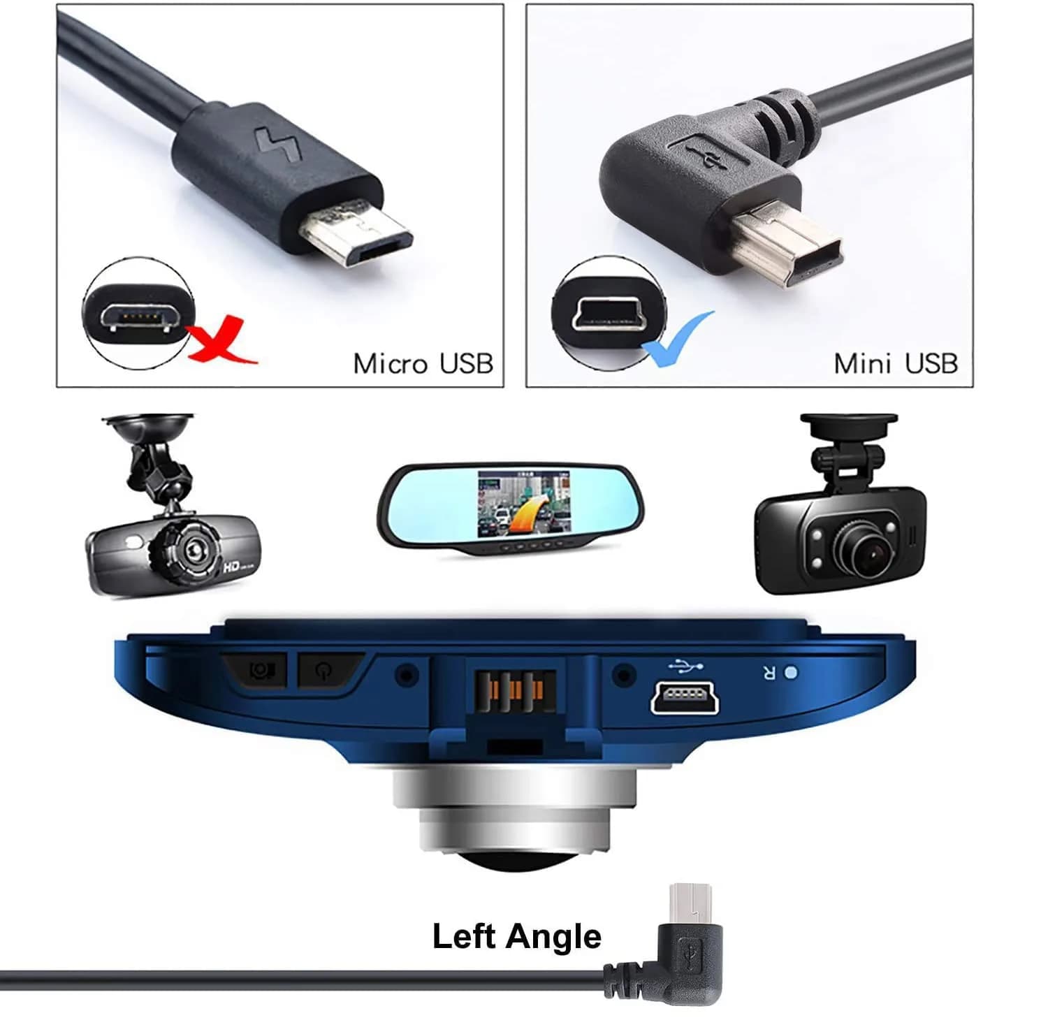 PASOW Mini USB Power Cable 90 Degree Left Angle 3.5m (11.5FT) | Dash Cam Power Supply Cord - view 2