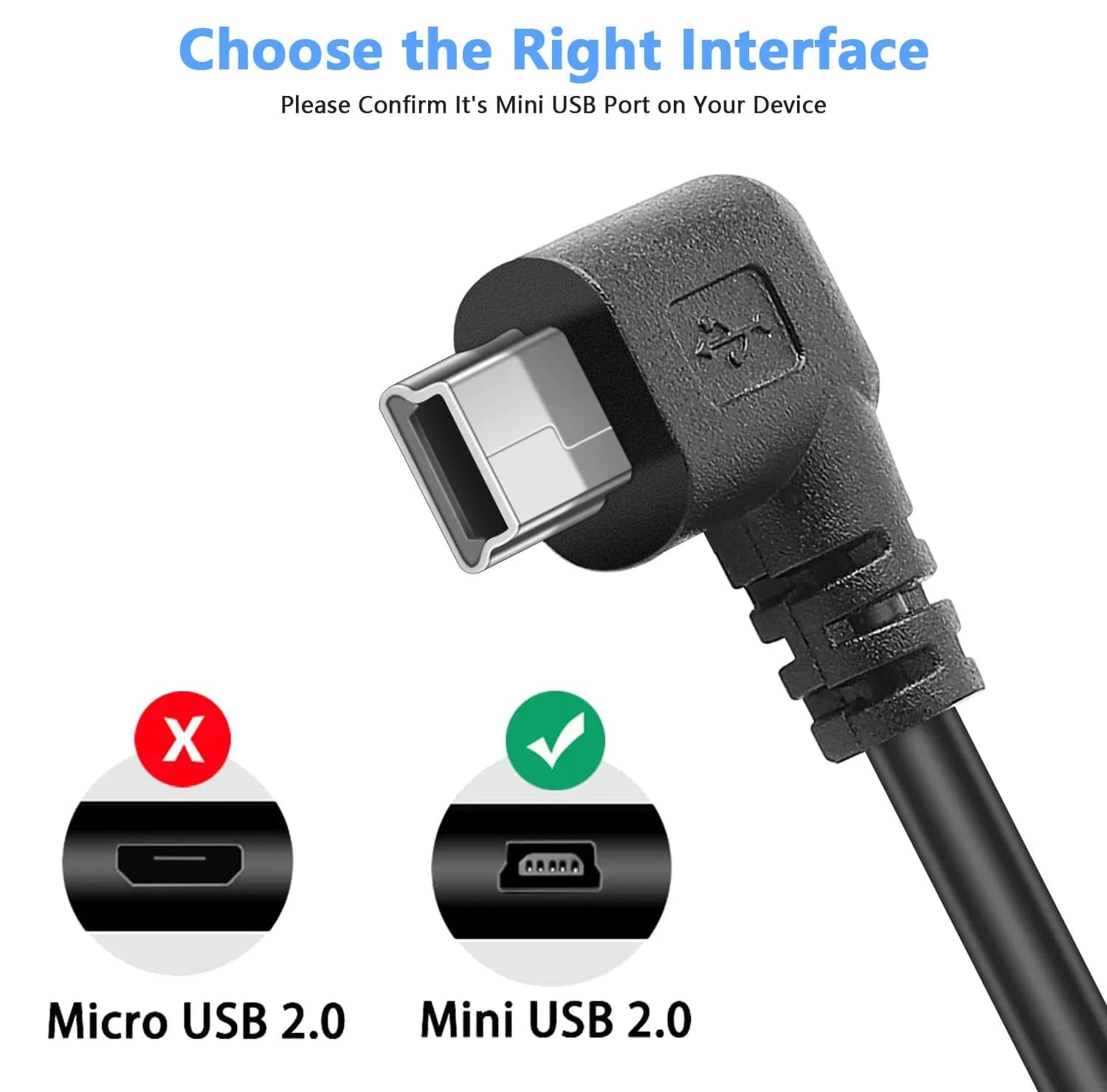 PASOW Mini USB Power Cable 90 Degree Left Angle 3.5m (11.5FT) | Dash Cam Power Supply Cord - view 3