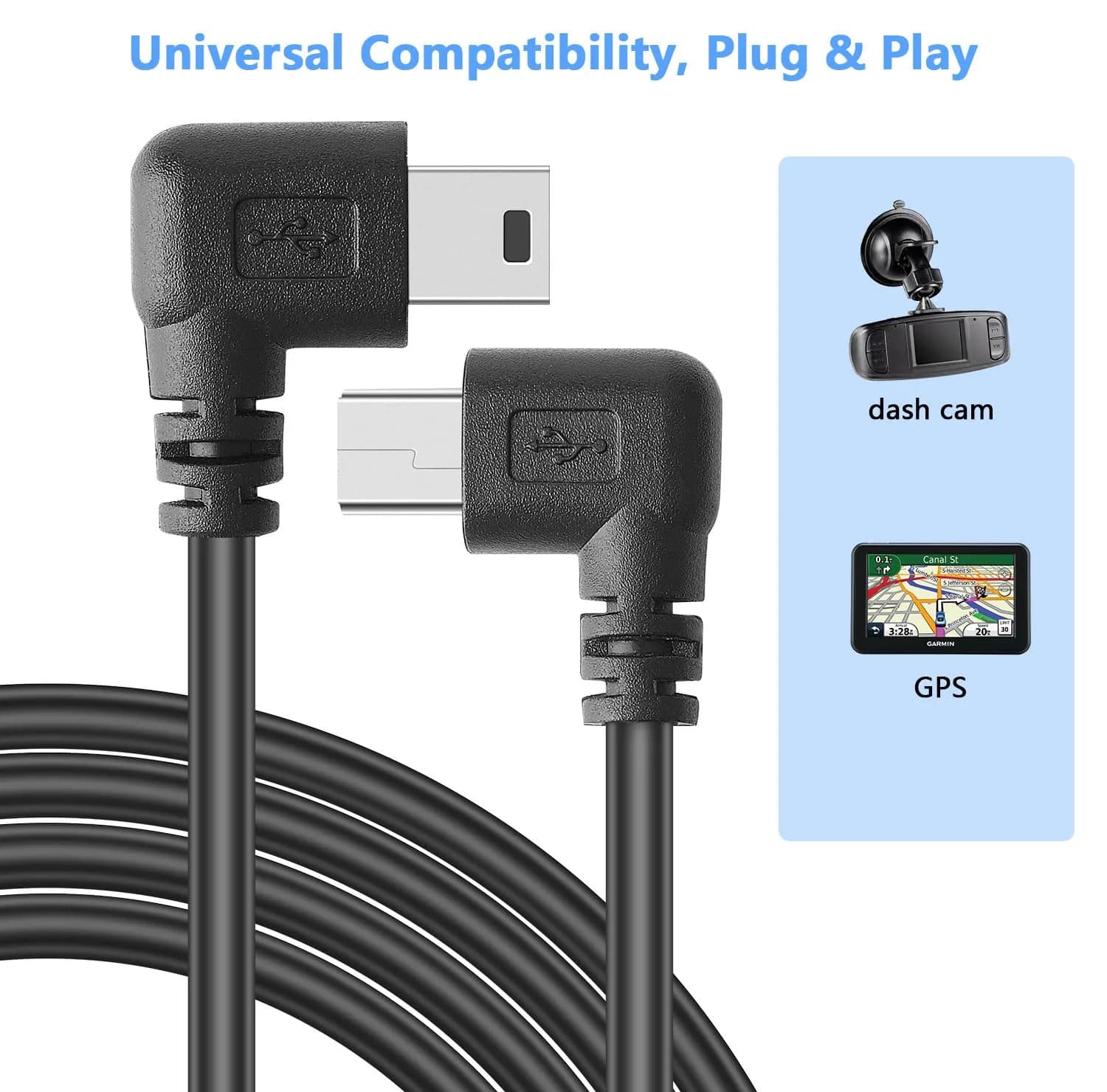 PASOW Mini USB Power Cable 90 Degree Left Angle 3.5m (11.5FT) | Dash Cam Power Supply Cord - view 4