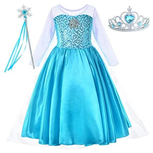 Party Chili Princess Costume for Girls Dress Up with Accessories 6-7 Years Sky Blue | Non-Itchy Fabric for Special Occasions thumbnail 1