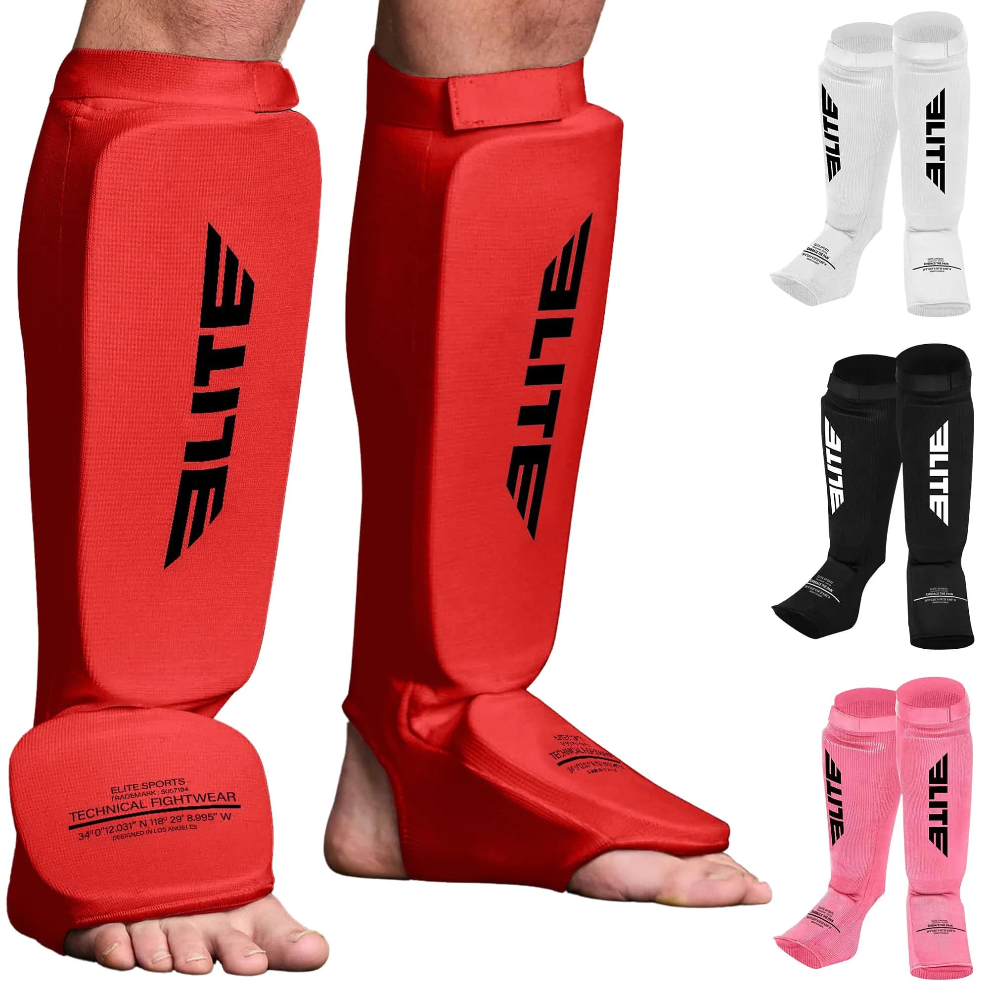 Elite Sports MMA Shin Pads for Muay Thai & Kickboxing | Adjustable, Lightweight, Shock Absorbing (Adult, Kids, Youth)