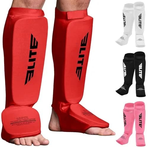 Elite Sports MMA Shin Pads for Muay Thai & Kickboxing | Adjustable, Lightweight, Shock Absorbing (Adult, Kids, Youth) thumbnail 1