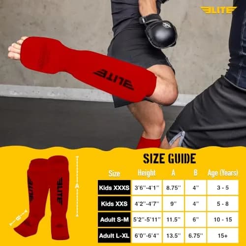 Elite Sports MMA Shin Pads for Muay Thai & Kickboxing | Adjustable, Lightweight, Shock Absorbing (Adult, Kids, Youth) thumbnail 4
