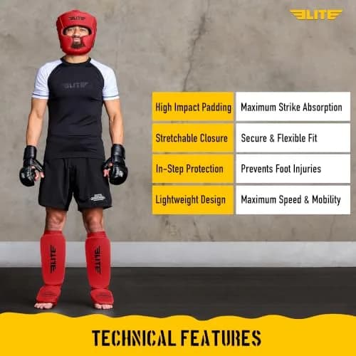 Elite Sports MMA Shin Pads for Muay Thai & Kickboxing | Adjustable, Lightweight, Shock Absorbing (Adult, Kids, Youth) thumbnail 6