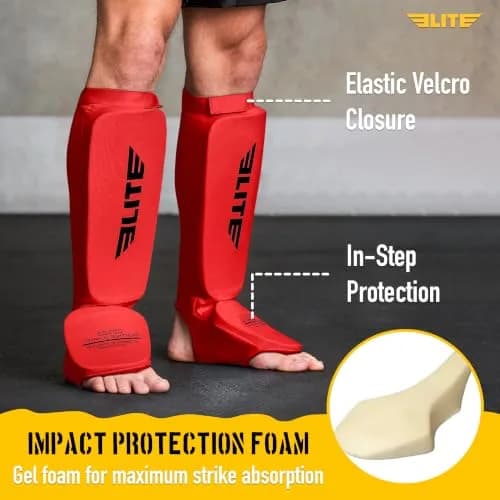 Elite Sports MMA Shin Pads for Muay Thai & Kickboxing | Adjustable, Lightweight, Shock Absorbing (Adult, Kids, Youth) thumbnail 2