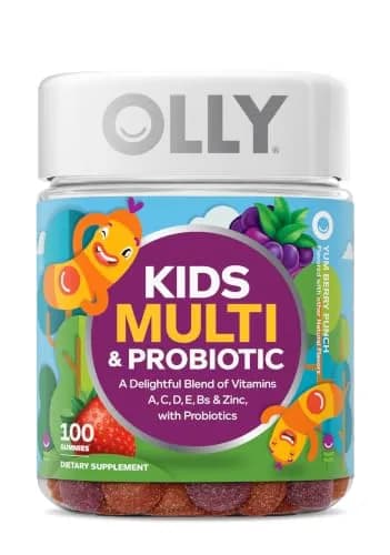 OLLY Kids Multivitamin & Probiotic Gummy, Berry Flavored 100 Count | Digestive Support with Vitamins A, C, D, E, B, Zinc — Bottle