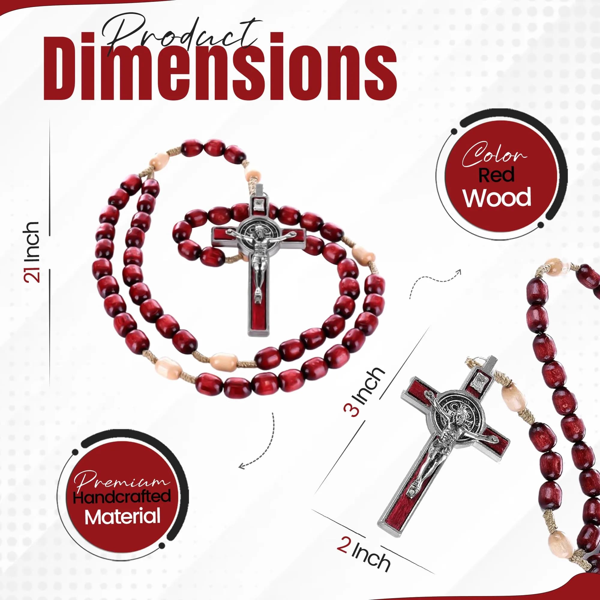 SANCTUM VERITAS Deep Red Large Italian Catholic Rosary Necklace | 21.5 cm (8.5 inches) Prayer Beads - view 2