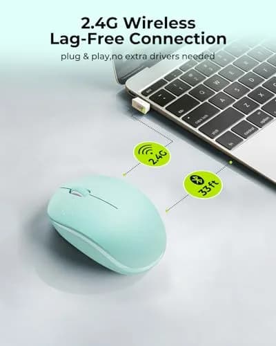 seenda Wireless Mouse for Laptop, 2.4G Noiseless Computer Mouse, Mint Green | Ergonomic Design thumbnail 3