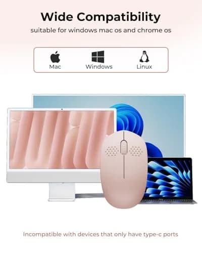 seenda Wireless Mouse for Laptop, 2.4G Noiseless Computer Mouse, Pink | Compact, Noiseless Clicks, Reliable 33ft Range thumbnail 5