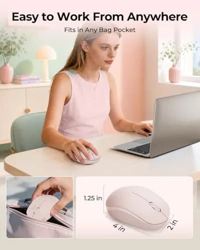 seenda Wireless Mouse for Laptop, 2.4G Noiseless Computer Mouse, Pink | Compact, Noiseless Clicks, Reliable 33ft Range thumbnail 3