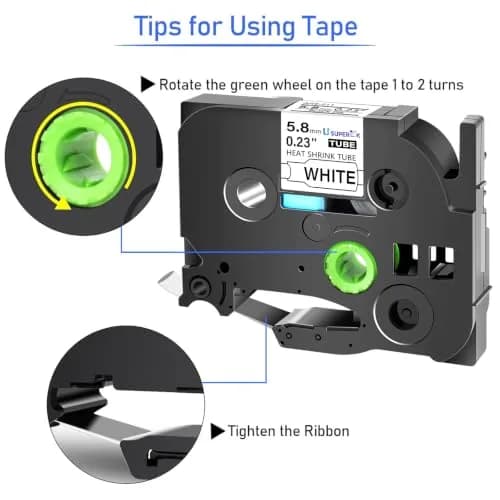 USUPERINK HSe-211 Heat Shrink Label Tape 5.8mm (0.23") Black on White | 20PK Compatible for Brother P-touch Wire Cable Label Makers thumbnail 3