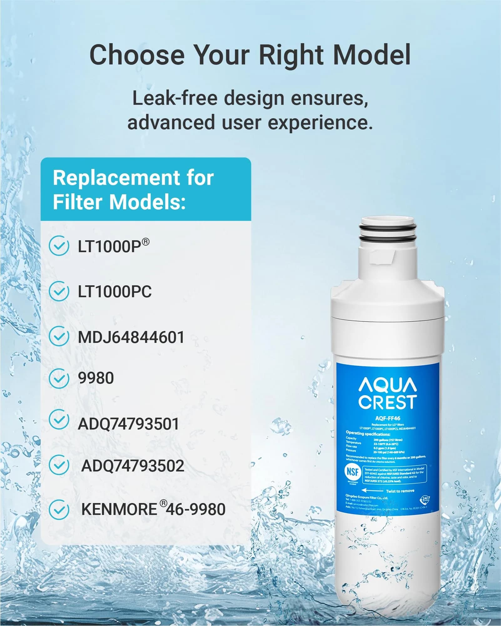 AQUA CREST LT1000PC ADQ747935 Replacement for LG Refrigerator Water Filter & LT120F Air Filter (3+3 Combo, White) thumbnail 2