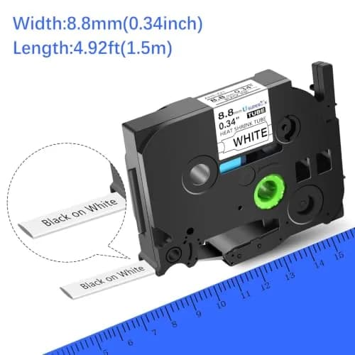USUPERINK HSe-221 Heat Shrink Tube Label Tape 8.8mm Black on White (2-Pack, 1.5m Each) | Compatible with Brother P-touch Label Makers thumbnail 4