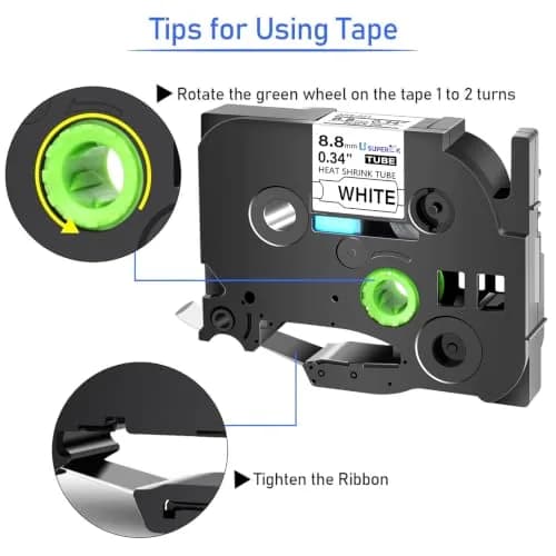 USUPERINK HSe-221 Heat Shrink Tube Label Tape 8.8mm Black on White (2-Pack, 1.5m Each) | Compatible with Brother P-touch Label Makers thumbnail 3