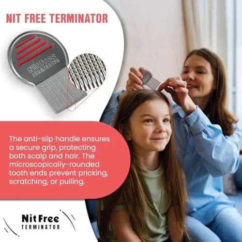 Nit Free Terminator Head Lice Comb - 24 Pack | Stainless Steel, Micro-Grooved Teeth, Anti-Slip Handle thumbnail 5