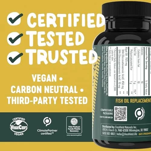 Freshfield Vegan Omega 3 Algae Oil Softgels 60 Count (1800 mg DHA/DPA) | Supports Heart, Brain, Joint Health thumbnail 4