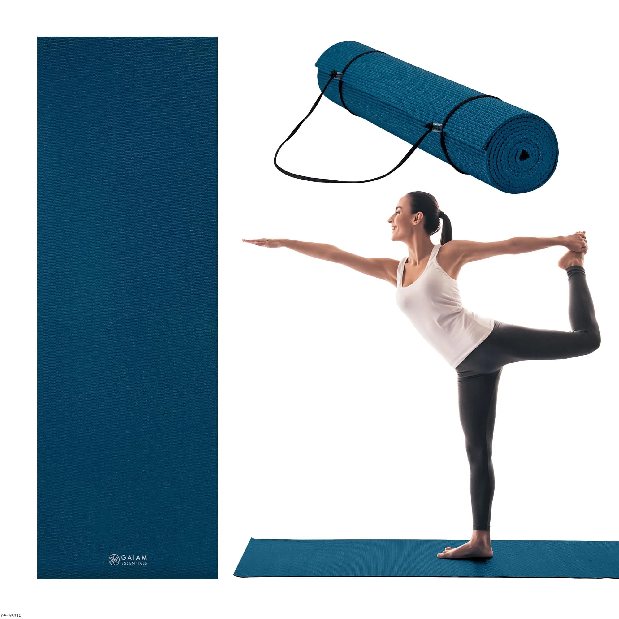 Gaiam Essentials Yoga Mat 6mm Navy | Non-Slip Texture & 1/4 Inch Cushioning with Carrying Sling - main product image