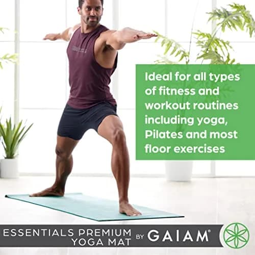 Gaiam Essentials Yoga Mat 6mm (24"x72") with Carrying Sling | Non-Slip Green Exercise Mat thumbnail 5