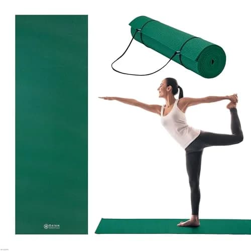 Gaiam Essentials Yoga Mat 6mm (24"x72") with Carrying Sling | Non-Slip Green Exercise Mat thumbnail 1