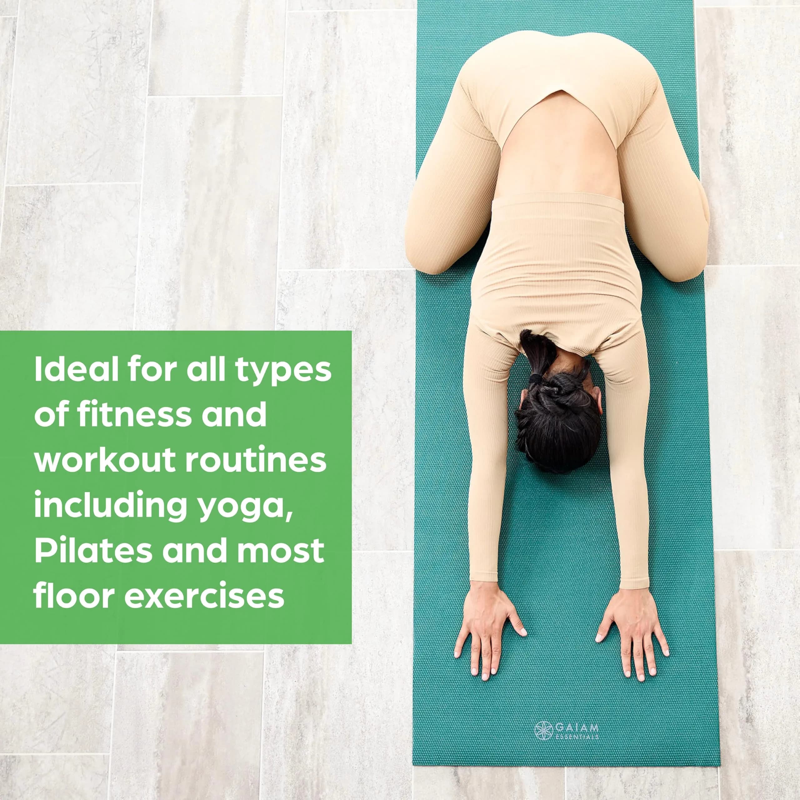 Gaiam Essentials Yoga Mat 6mm (24"x72") with Carrying Sling | Non-Slip Green Exercise Mat - view 4