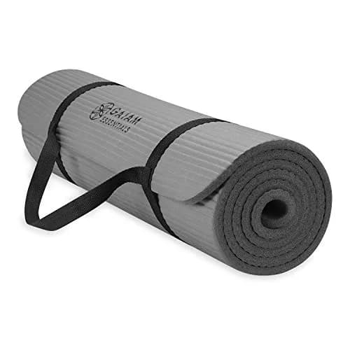 Gaiam Essentials Thick Yoga Mat 10mm (2/5 Inch) Grey | Non-Slip NBR Foam Exercise Mat with Carrier Strap thumbnail 1