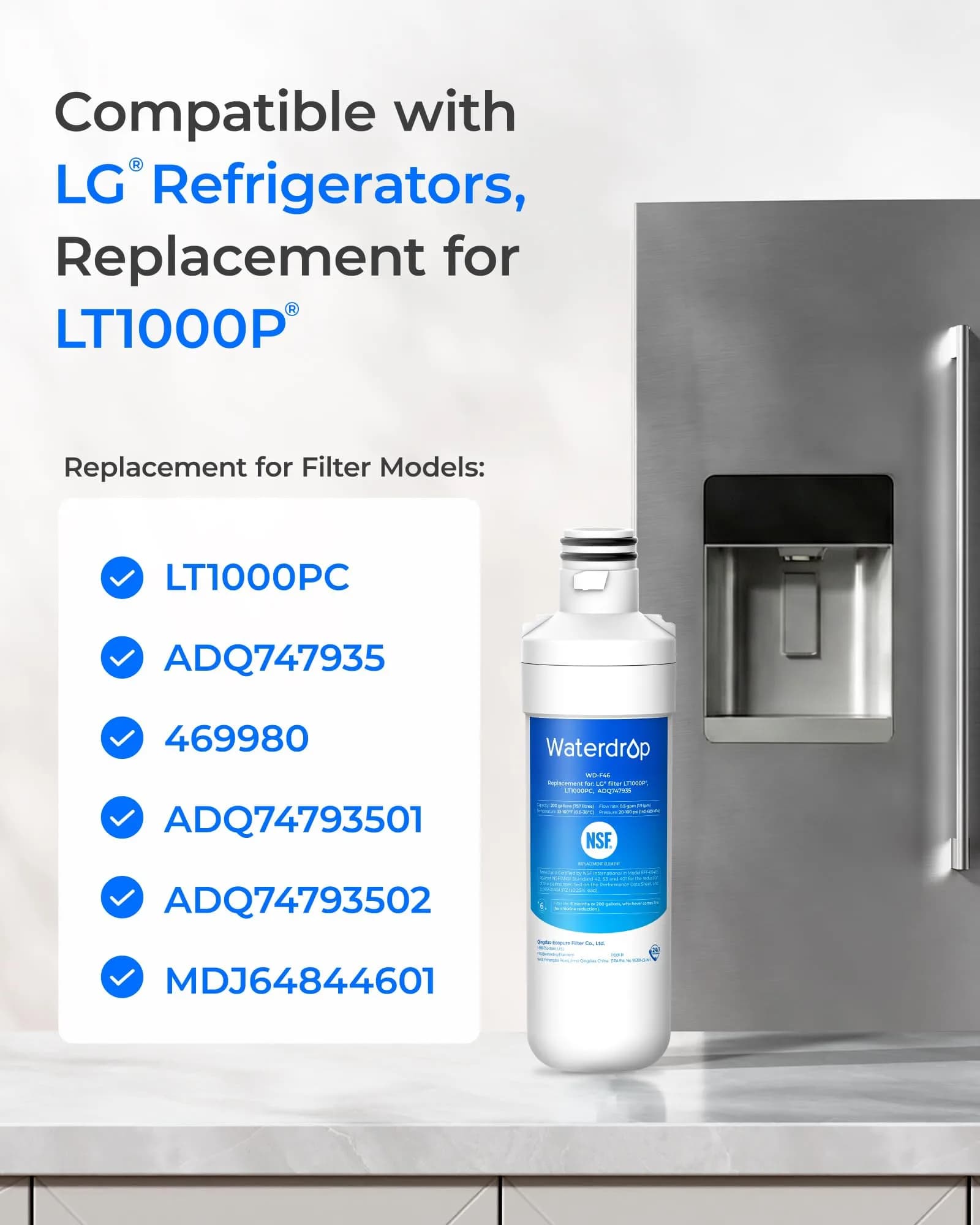 Waterdrop ADQ747935 Refrigerator Water Filter and Air Filter 3 Combo | NSF Certified for Purity - view 2