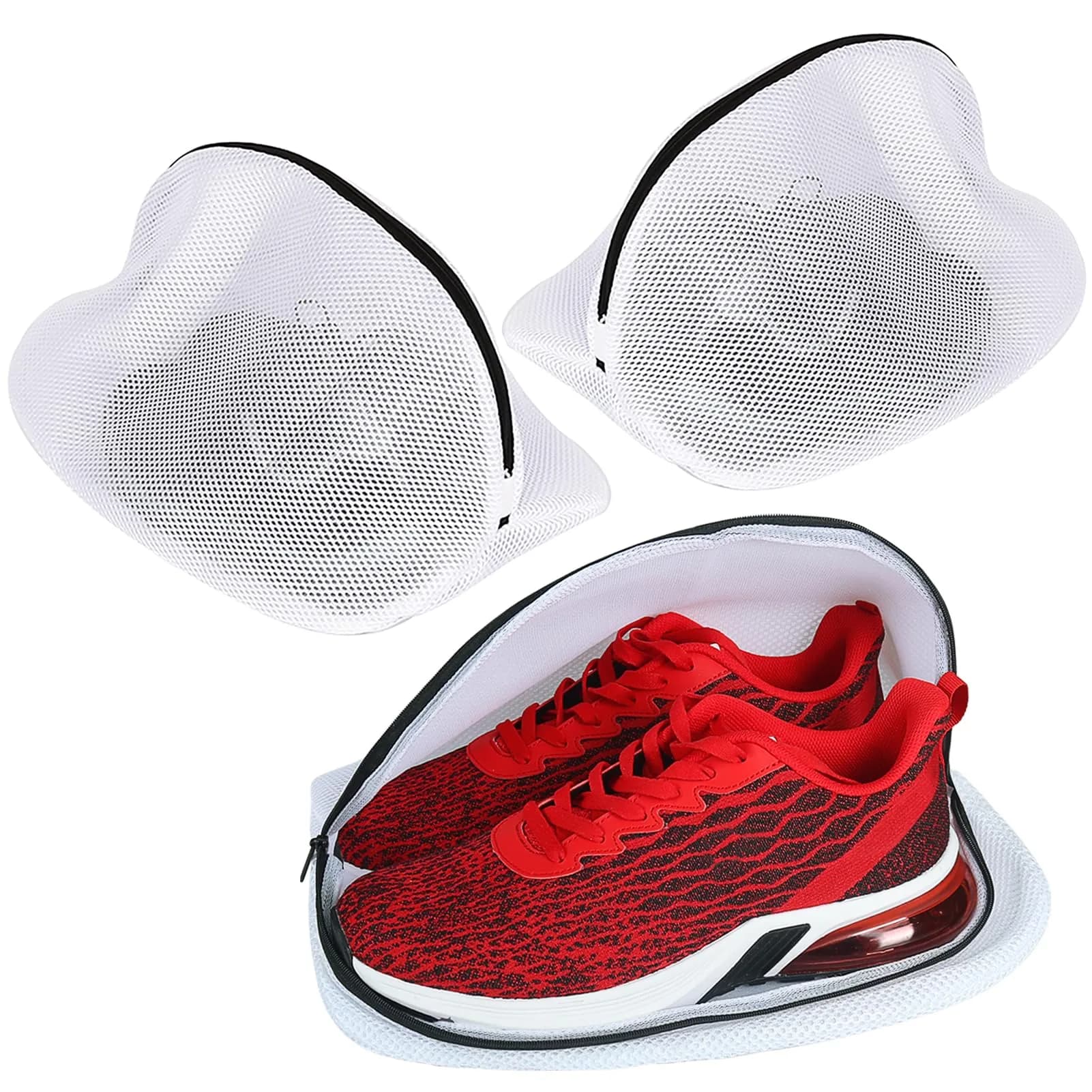 Vivifying Mesh Shoe Washing Bags with Zip Closure, Set of 3 (40 x 24 x 24cm) | Protects Shoes & Delicates in Wash — 3 pcs (9.4" x 15.7")