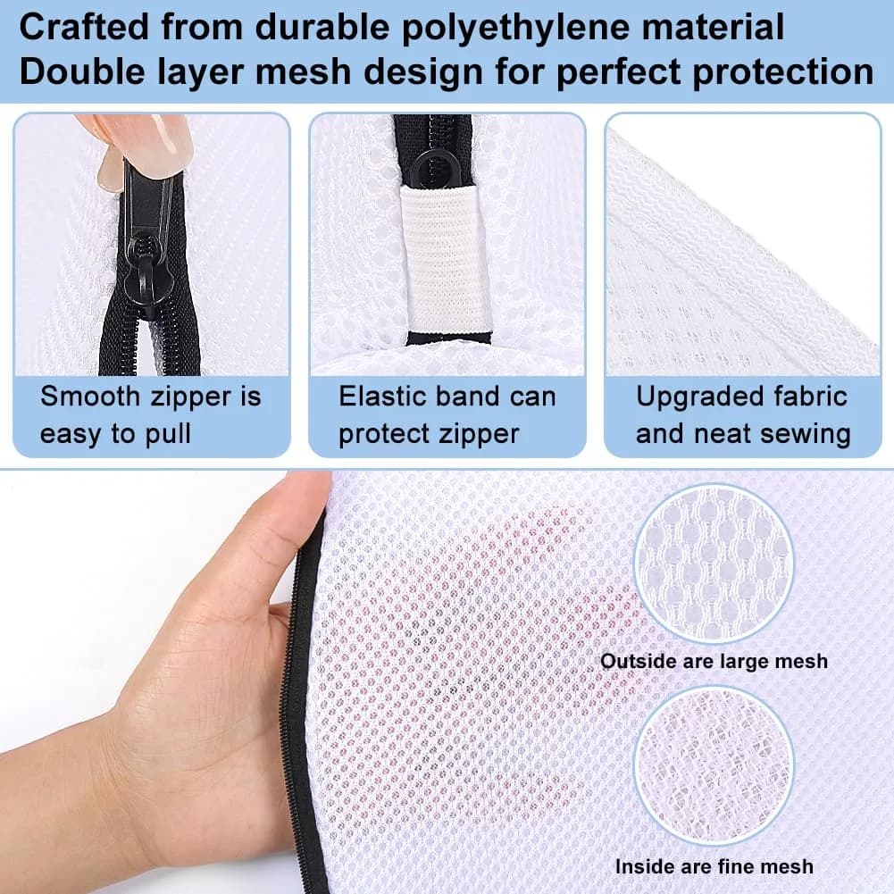 Vivifying Mesh Shoe Washing Bags with Zip Closure, Set of 3 (40 x 24 x 24cm) | Protects Shoes & Delicates in Wash - view 3