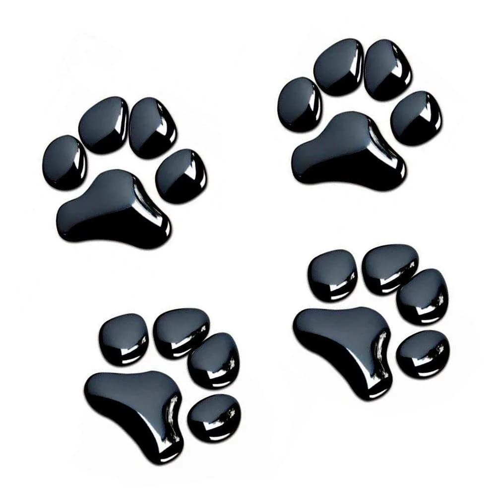 LZLRUN Black 3D Chrome Dog Paw Footprint Decal Sticker 4-Pack | Waterproof Vinyl for Cars — Black