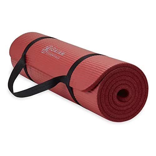 Gaiam Essentials Thick Yoga Mat with Easy-Cinch Strap (Red, 10mm / 0.39 Inch) | Extra-Thick Cushioning for Joint Comfort thumbnail 1