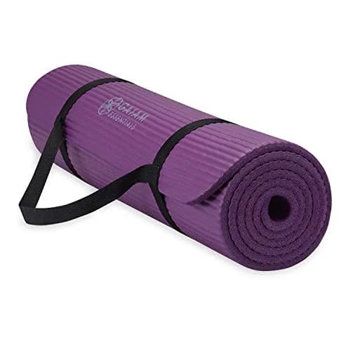 Gaiam Essentials Thick Yoga Mat 10mm (0.4 Inch) with Carrier Strap | Non-Slip Purple Exercise Mat thumbnail 1