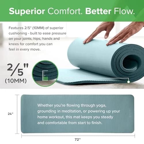 Gaiam Essentials Thick Yoga Mat 10mm (0.4 Inch) with Carrier Strap | Non-Slip Purple Exercise Mat thumbnail 2