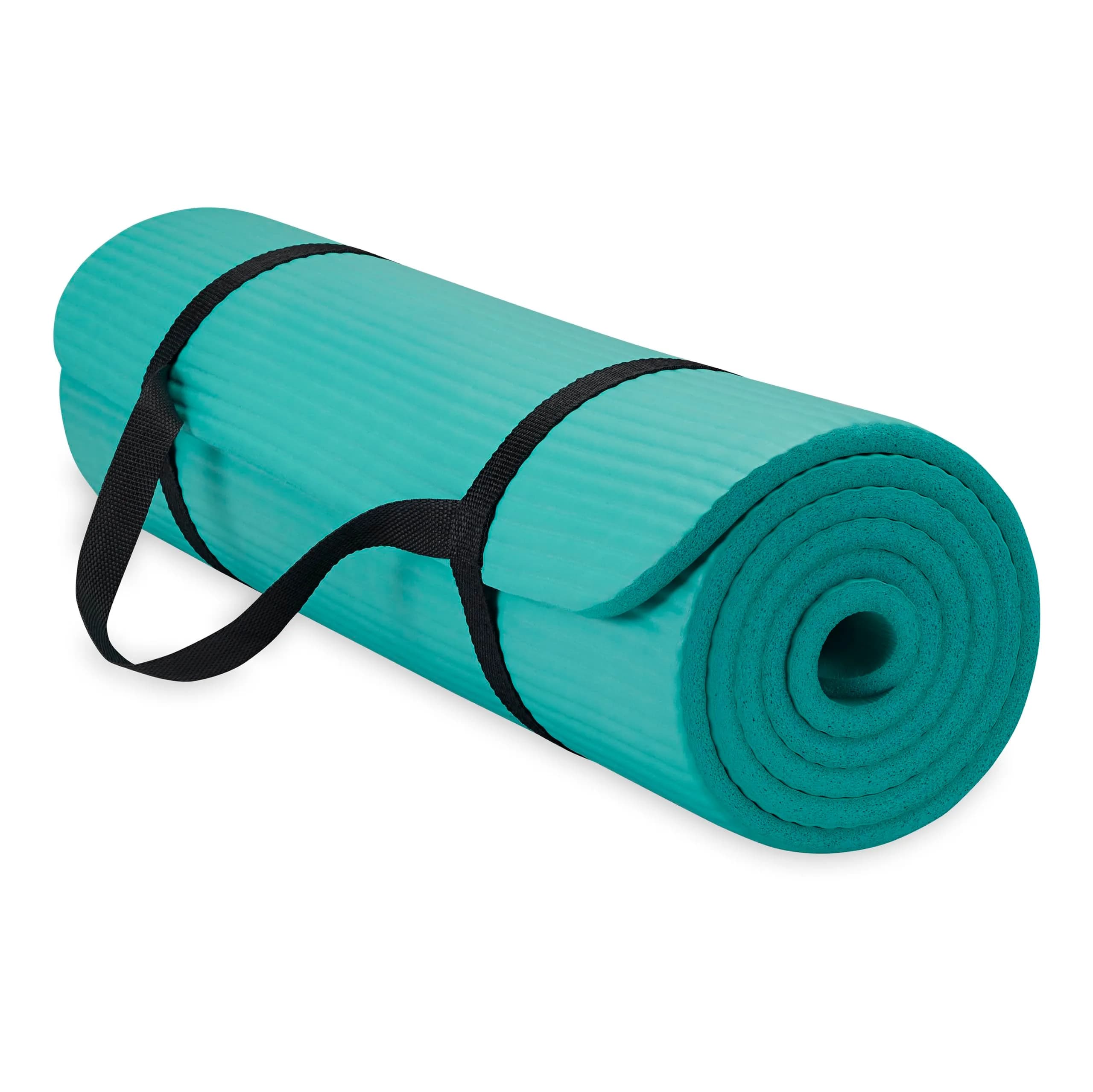 Gaiam Essentials Thick Yoga Mat with Easy-Cinch Strap (Teal, 10mm / 0.39 Inch) | Extra-Thick Cushioning for Joint Comfort