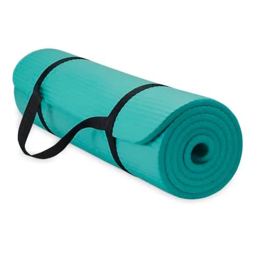 Gaiam Essentials Thick Yoga Mat with Easy-Cinch Strap (Teal, 10mm / 0.39 Inch) | Extra-Thick Cushioning for Joint Comfort thumbnail 1