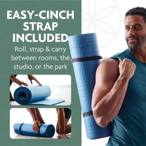 Gaiam Essentials Thick Yoga Mat with Easy-Cinch Strap (Black, 10mm / 0.4 Inch) thumbnail 7
