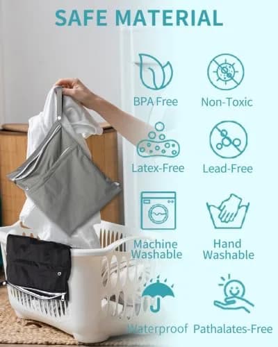 babygoal Wet Dry Bags 3 Pack Waterproof Reusable Travel Bags for Swimsuits, Baby Cloth Diapers, Beach, Pool, Gym Bag & Wet Clothes with 2 Pockets L-BWG | Waterproof & Lightweight thumbnail 6