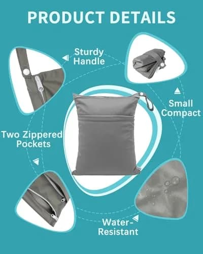babygoal Wet Dry Bags 3 Pack Waterproof Reusable Travel Bags for Swimsuits, Baby Cloth Diapers, Beach, Pool, Gym Bag & Wet Clothes with 2 Pockets L-BWG | Waterproof & Lightweight thumbnail 2