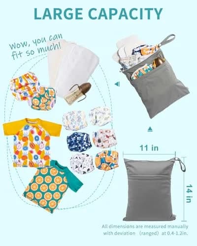 babygoal Wet Dry Bags 3 Pack Waterproof Reusable Travel Bags for Swimsuits, Baby Cloth Diapers, Beach, Pool, Gym Bag & Wet Clothes with 2 Pockets L-BWG | Waterproof & Lightweight thumbnail 3