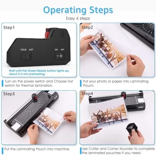 Eficentline YE381 A3/A4/A6 Laminator Machine 330mm (13 Inch) with 50 Pouches, Trimmer & Rounder | Thermal & Cold Lamination thumbnail 6
