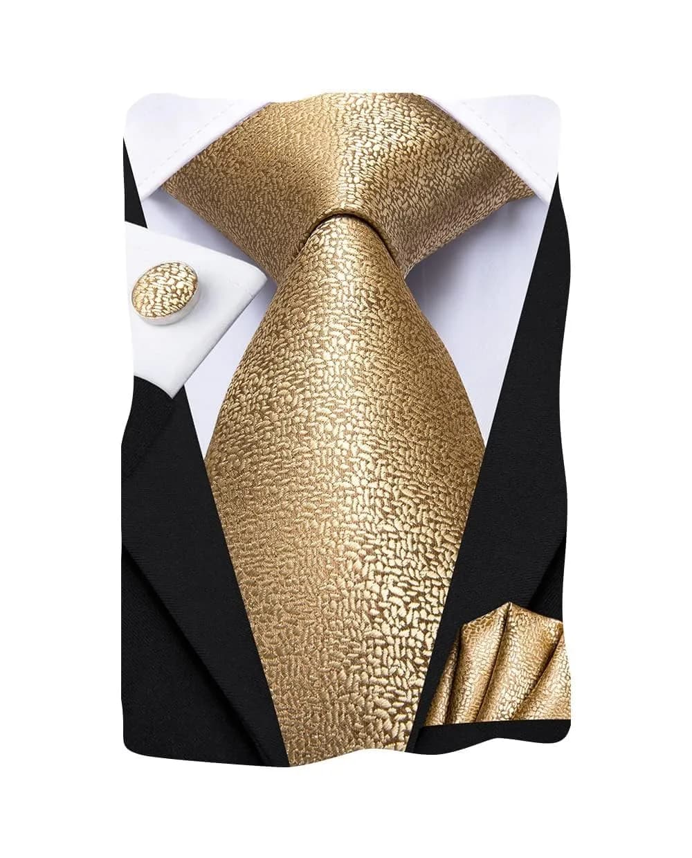 Dubulle Mens Tie Set Solid Paisley Silk Striped Necktie for Men with Cufflinks Tie and Pocket Square, B gold | Elegant Formal Accessory — B Dark Gold