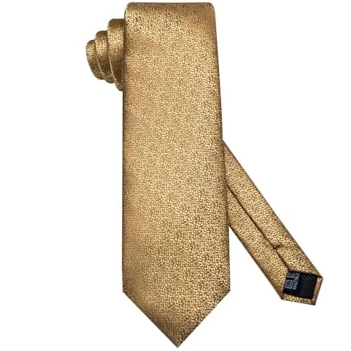 Dubulle Mens Tie Set Solid Paisley Silk Striped Necktie for Men with Cufflinks Tie and Pocket Square, B gold | Elegant Formal Accessory thumbnail 4