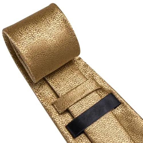 Dubulle Mens Tie Set Solid Paisley Silk Striped Necktie for Men with Cufflinks Tie and Pocket Square, B gold | Elegant Formal Accessory thumbnail 5