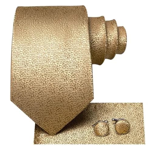Dubulle Mens Tie Set Solid Paisley Silk Striped Necktie for Men with Cufflinks Tie and Pocket Square, B gold | Elegant Formal Accessory thumbnail 2