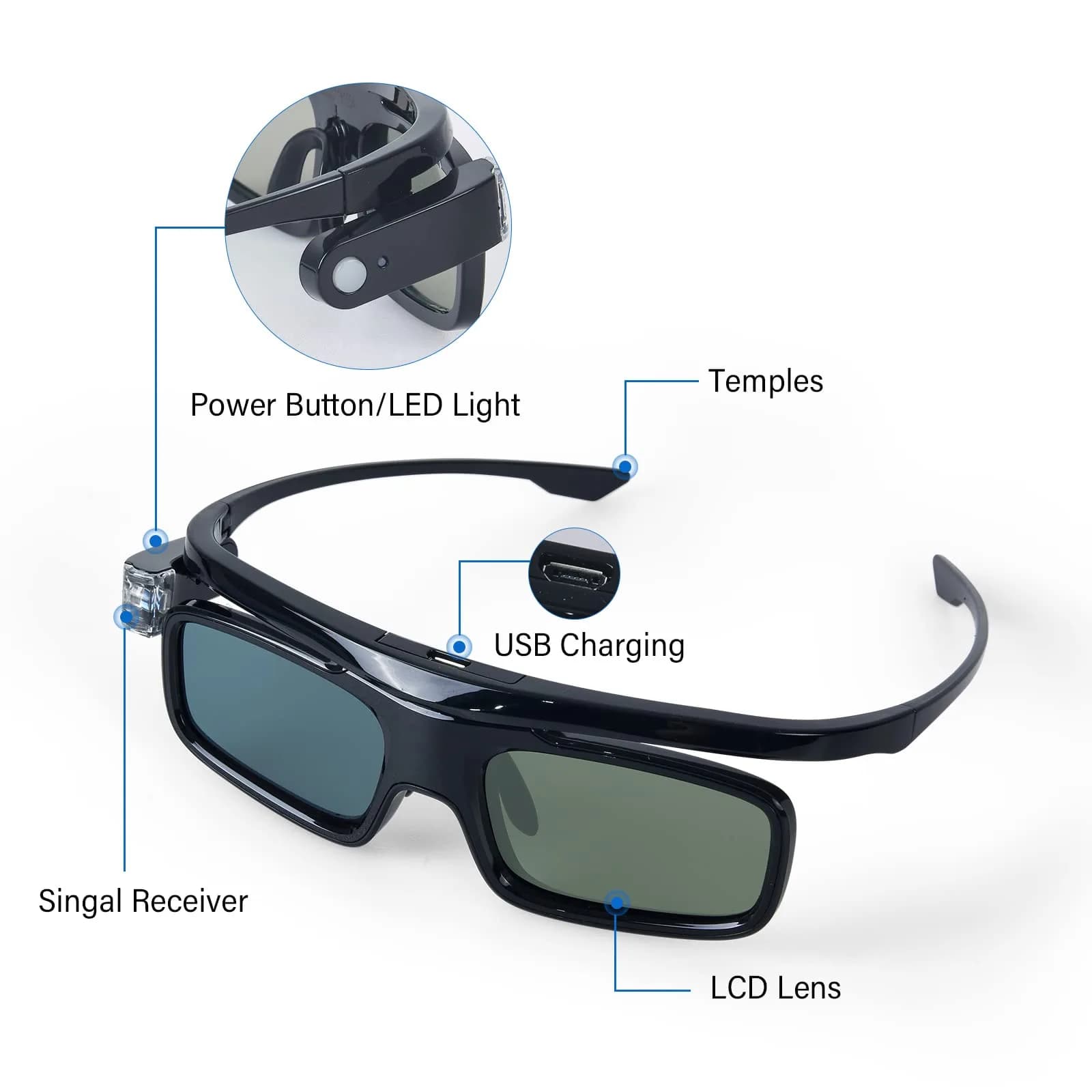 EKYLIN Active Shutter 3D Glasses for DLP-Link Projectors - Pack of 2 (34.5g) - view 5
