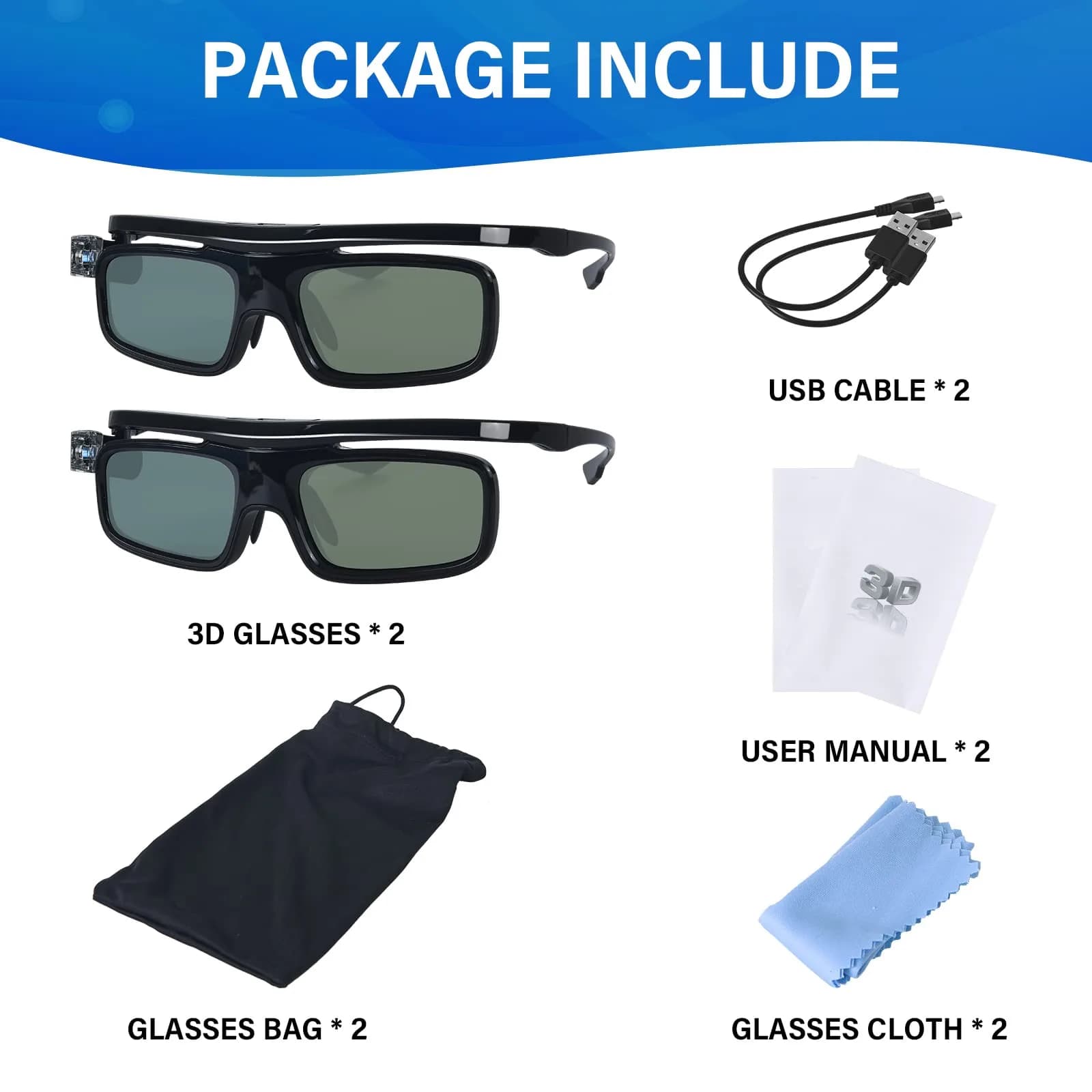 EKYLIN Active Shutter 3D Glasses for DLP-Link Projectors - Pack of 2 (34.5g) - view 7
