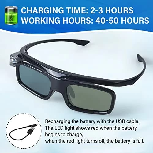 EKYLIN Active Shutter 3D Glasses for DLP-Link Projectors - Pack of 2 (34.5g) thumbnail 2