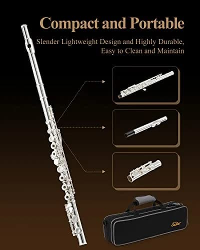 Eastar Open Hole Flute C Key for Beginners, 16 Keys Offset G Split E Student Flute with Case, Fingering Chart, Stand, Cleaning Kit, Advanced Silver Plated, EFL-2 thumbnail 7