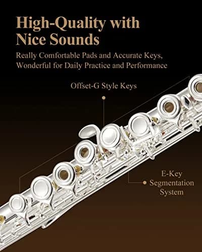 Eastar Open Hole Flute C Key for Beginners, 16 Keys Offset G Split E Student Flute with Case, Fingering Chart, Stand, Cleaning Kit, Advanced Silver Plated, EFL-2 thumbnail 3